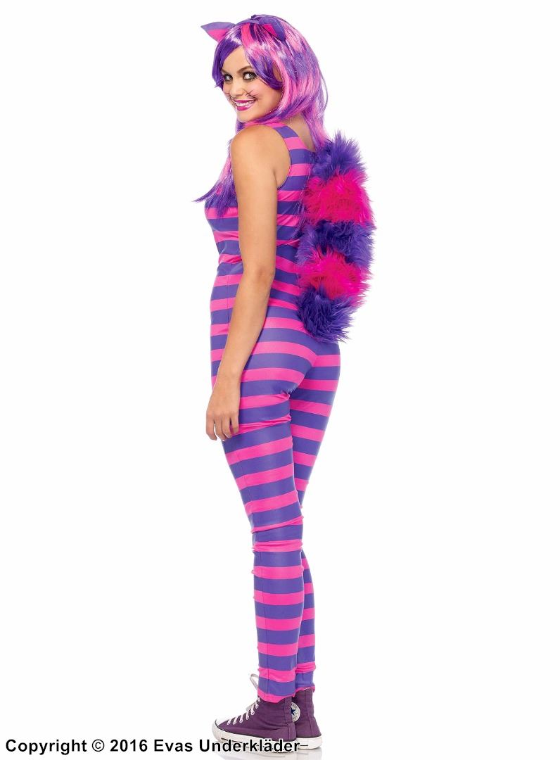 Female Cheshire Cat from Alice in Wonderland, costume catsuit, horizontal stripes